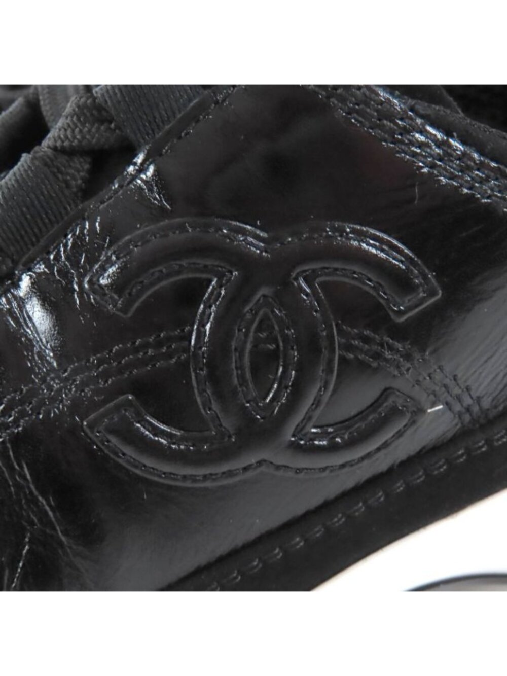 Chanel Coco Mark Leather Low Cut Sneakers Black White 37 Boxes - Picture 9 of 14